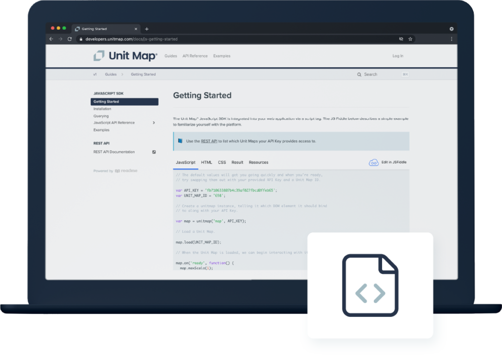 Laptop showing Unit Map developer portal.